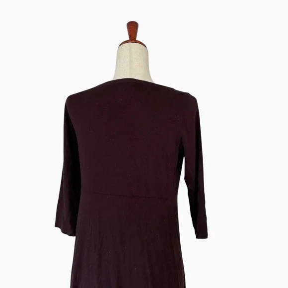 Eileen Fisher Women's Petite Small Dress Brown Viscose-Jersey Bateau-Neck Midi - Picture 9 of 11